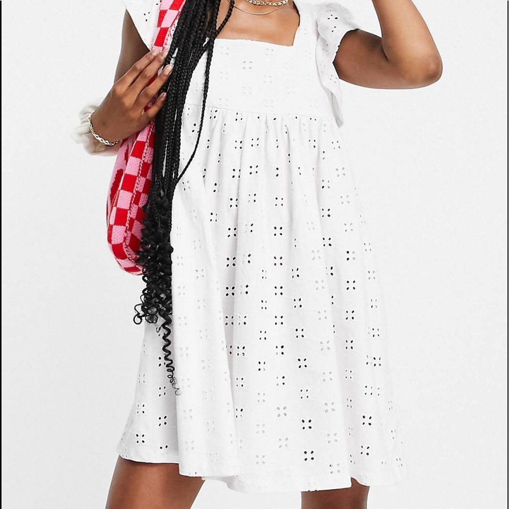 Size 10 Tall: frill sleeve oversized broderie babydoll mini dress